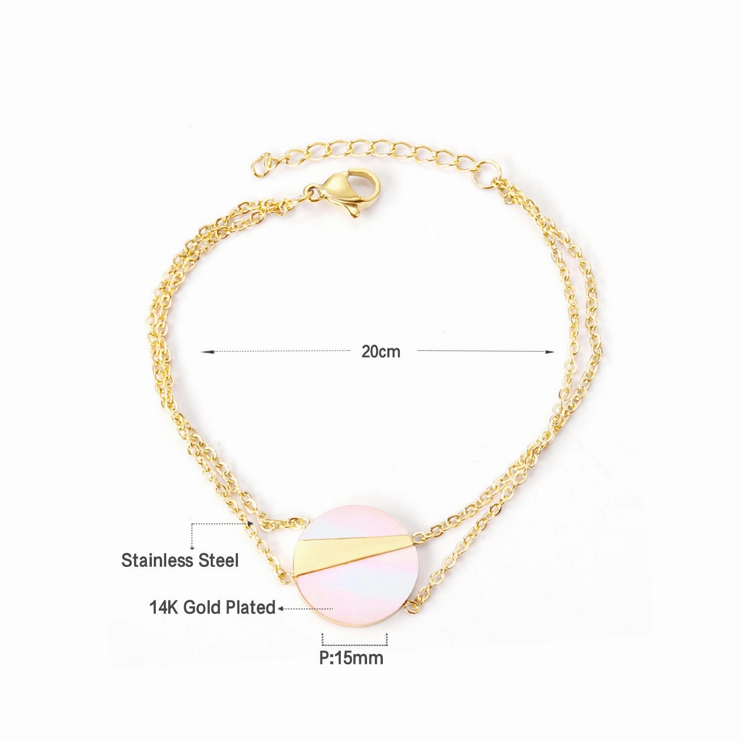 Wholesale Stainless Steel Love Circular Geometric Shell Double Layer Bracelet