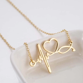 Wholesale Stainless Steel Love Heartbeat Electrocardiogram Necklace Clavicle Chain