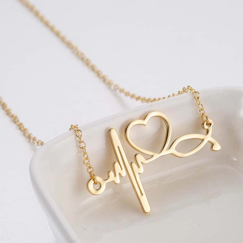 Wholesale Stainless Steel Love Heartbeat Electrocardiogram Necklace Clavicle Chain