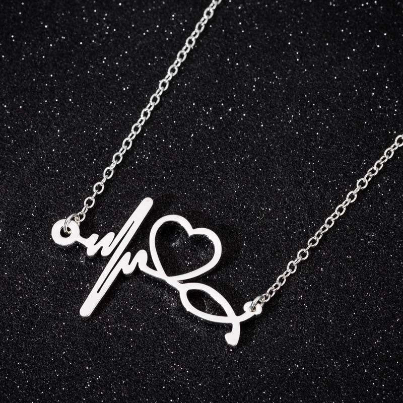 Wholesale Stainless Steel Love Heartbeat Electrocardiogram Necklace Clavicle Chain