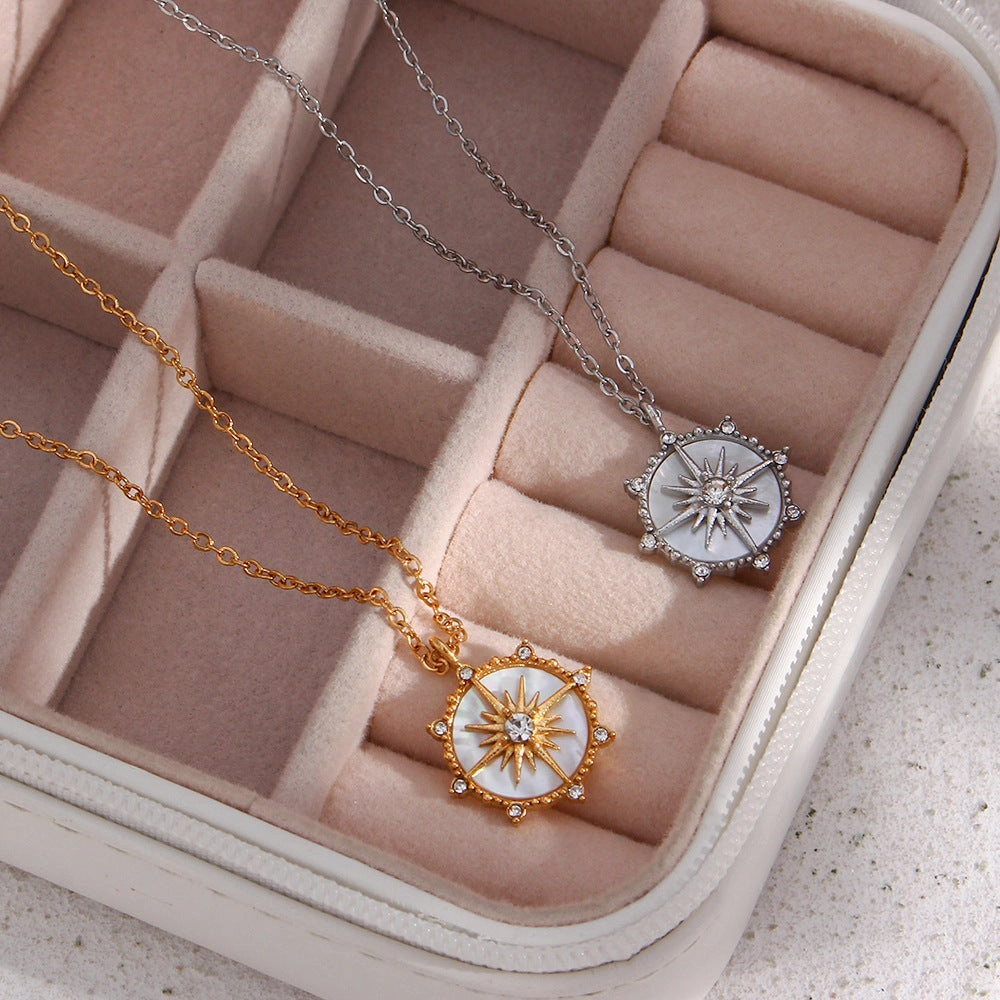 Wholesale Stainless Steel Lucky Wheel Eight Pointed Star Shell Necklace