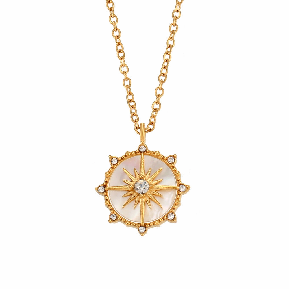 Wholesale Stainless Steel Lucky Wheel Eight Pointed Star Shell Necklace