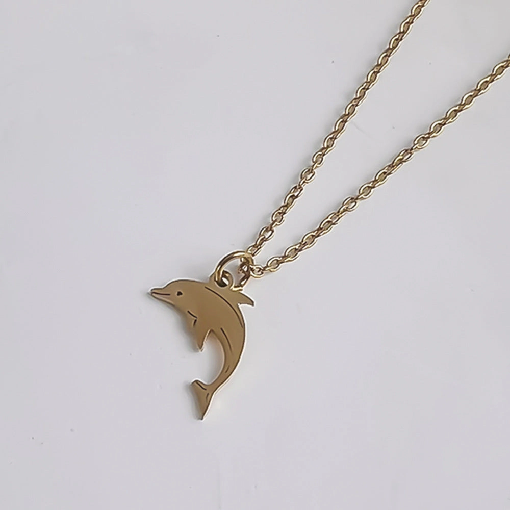 Wholesale Stainless Steel Marine Series 18K Gold Fishtail Dolphin Necklace Clavicle Chain