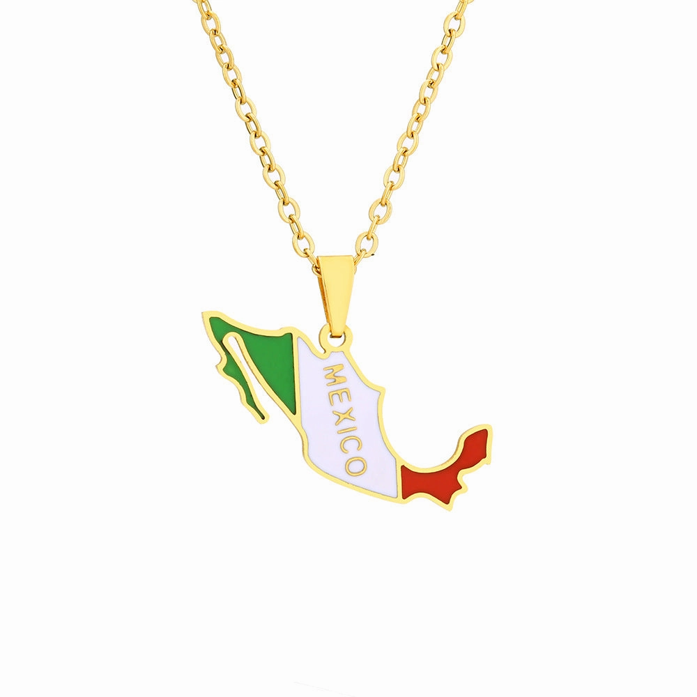 Wholesale Stainless Steel Mexico Map and Flag Necklace Sweater Chain