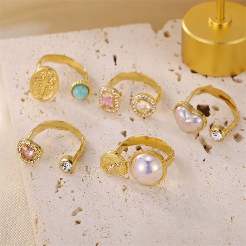 Wholesale Stainless Steel Micro Inlaid Zircon Pearl Rings