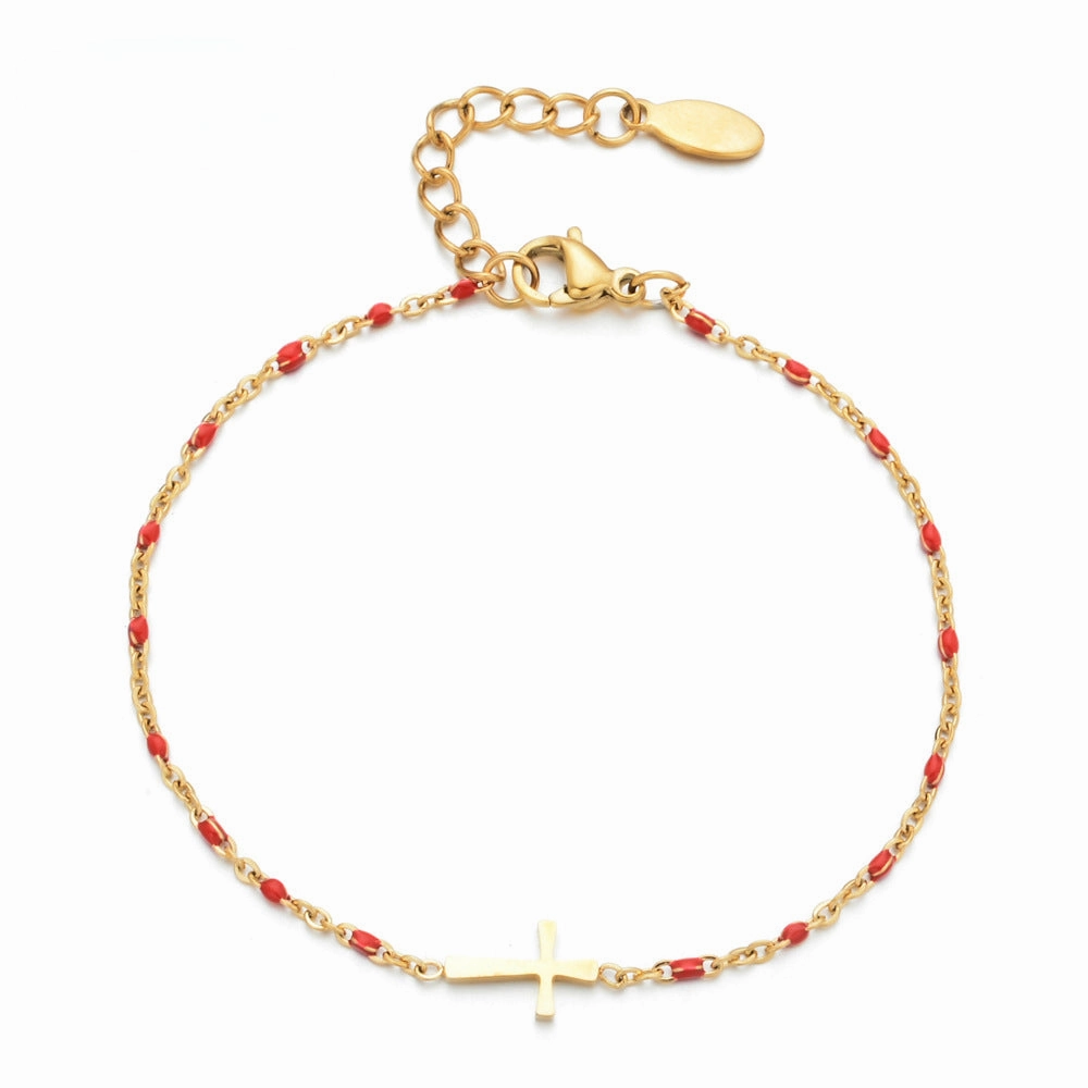 Wholesale Stainless Steel Oil Drip Cross Bracelet