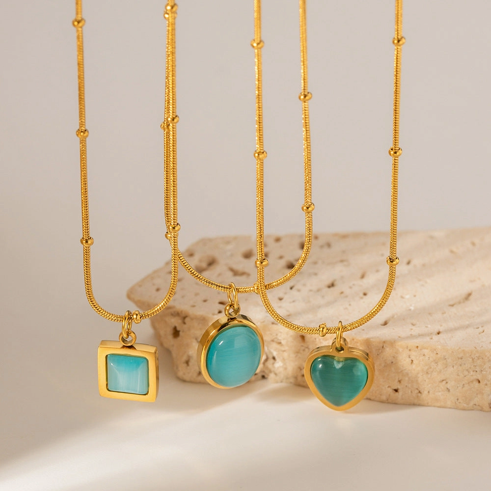 Wholesale Stainless Steel Opal Square Necklaces