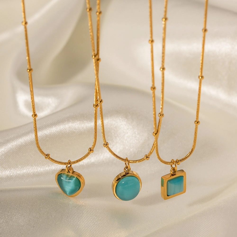Wholesale Stainless Steel Opal Square Necklaces