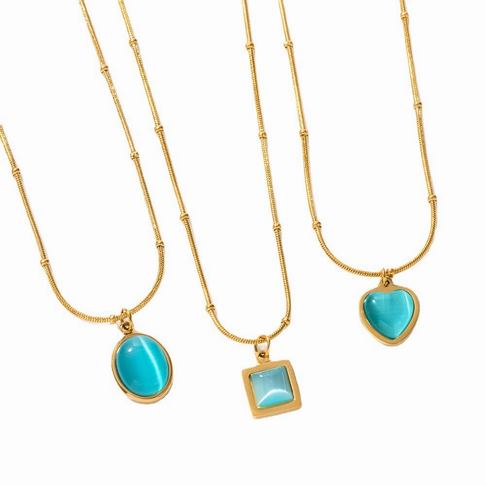 Wholesale Stainless Steel Opal Square Necklaces