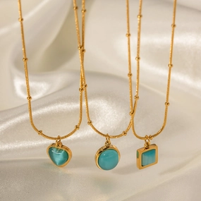 Wholesale Stainless Steel Opal Square Necklaces