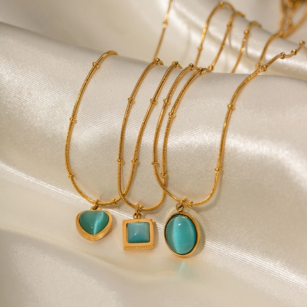 Wholesale Stainless Steel Opal Square Necklaces