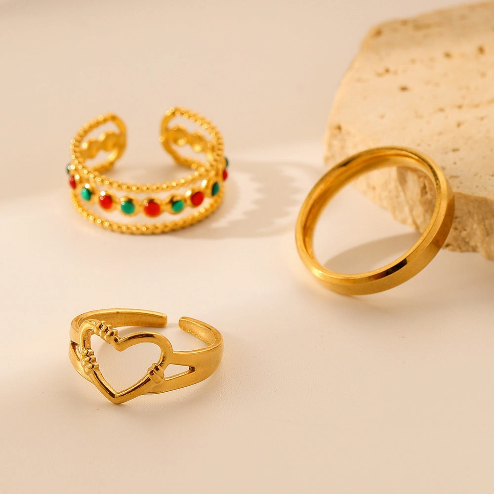 Wholesale Stainless Steel Open Love Heart Alloy Rings Set