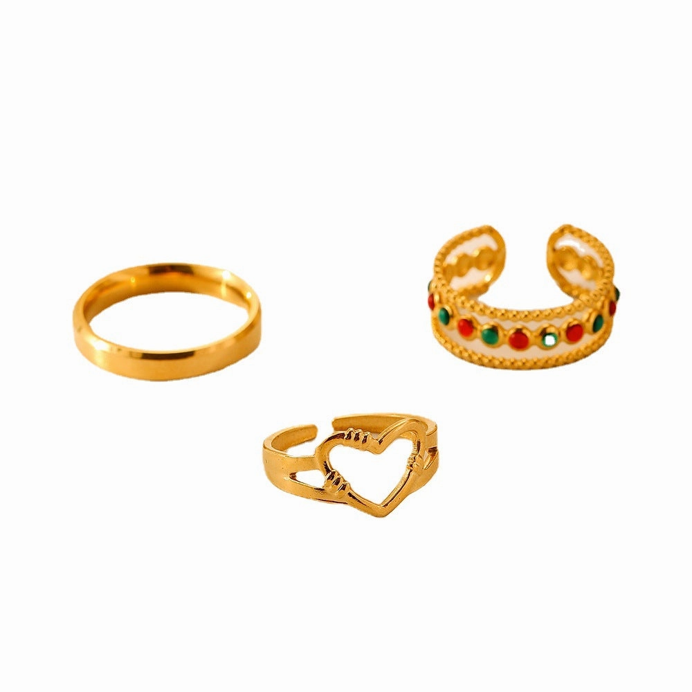 Wholesale Stainless Steel Open Love Heart Alloy Rings Set