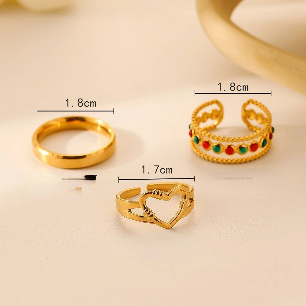 Wholesale Stainless Steel Open Love Heart Alloy Rings Set