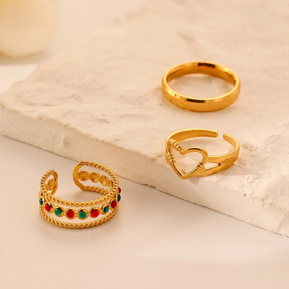 Wholesale Stainless Steel Open Love Heart Alloy Rings Set