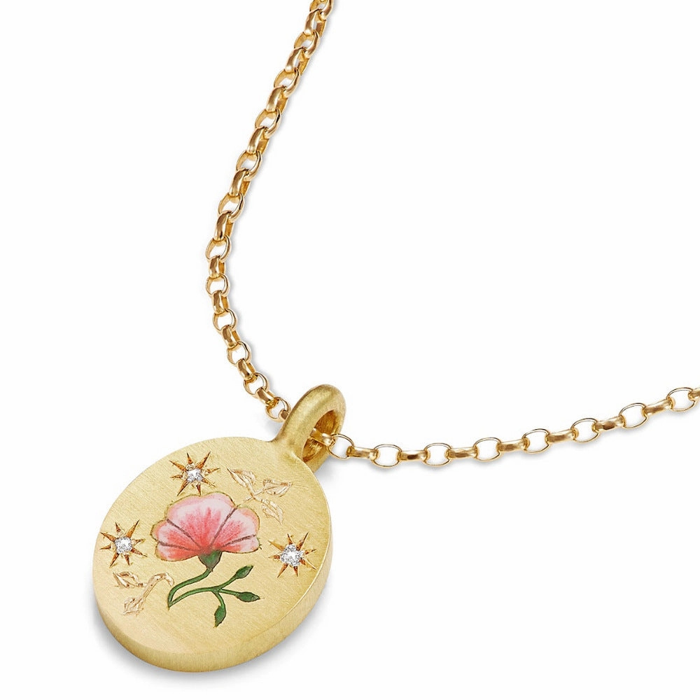 Wholesale Stainless Steel Painted Flower Heart Pendant Necklaces