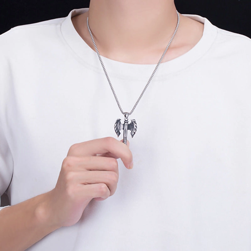 Wholesale Stainless Steel Pirate Double Ax Amulet Pendant Necklace