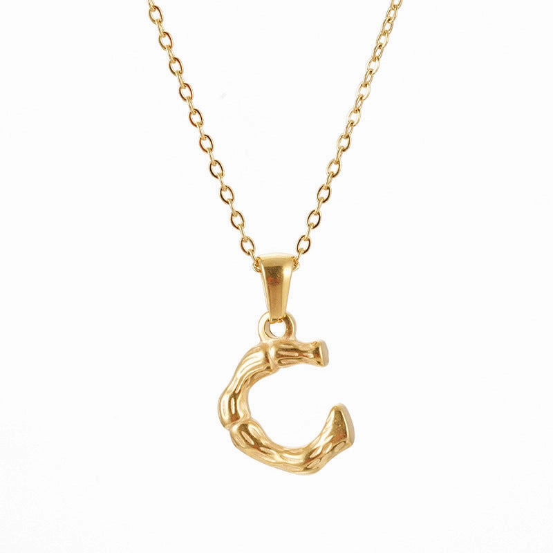 Wholesale Stainless Steel Plated 18K Bamboo Letter Necklace