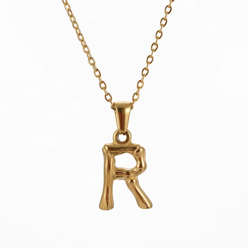 Wholesale Stainless Steel Plated 18K Bamboo Letter Necklace