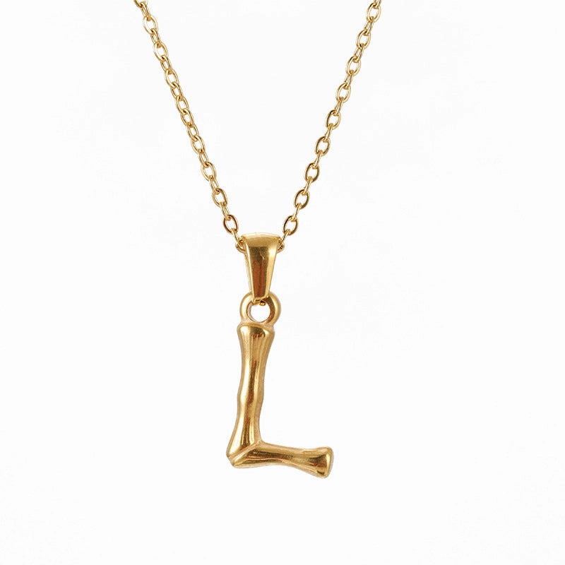 Wholesale Stainless Steel Plated 18K Bamboo Letter Necklace