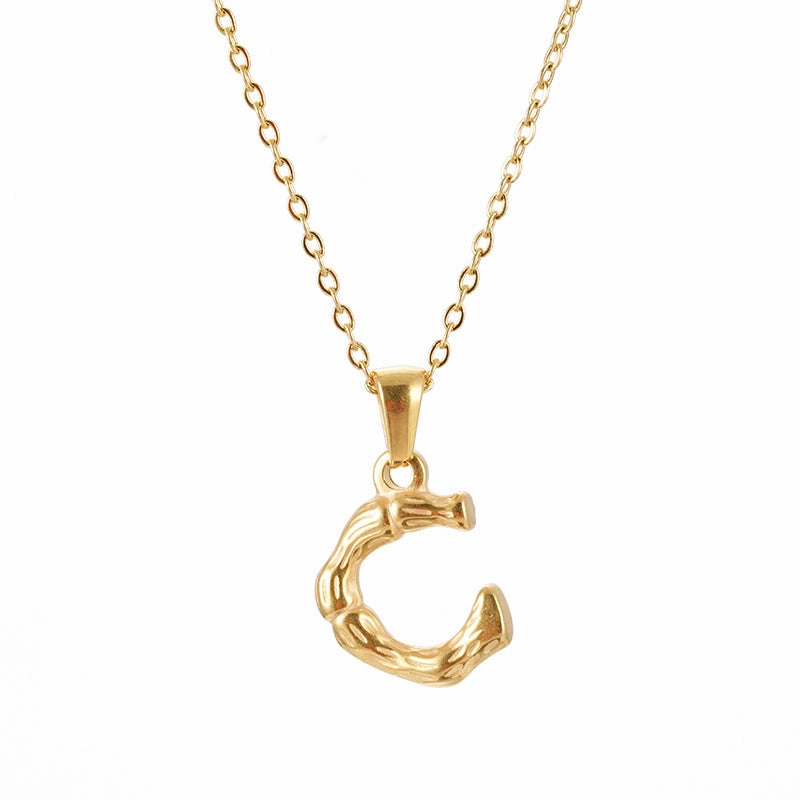 Wholesale Stainless Steel Plated 18K Bamboo Letter Necklace