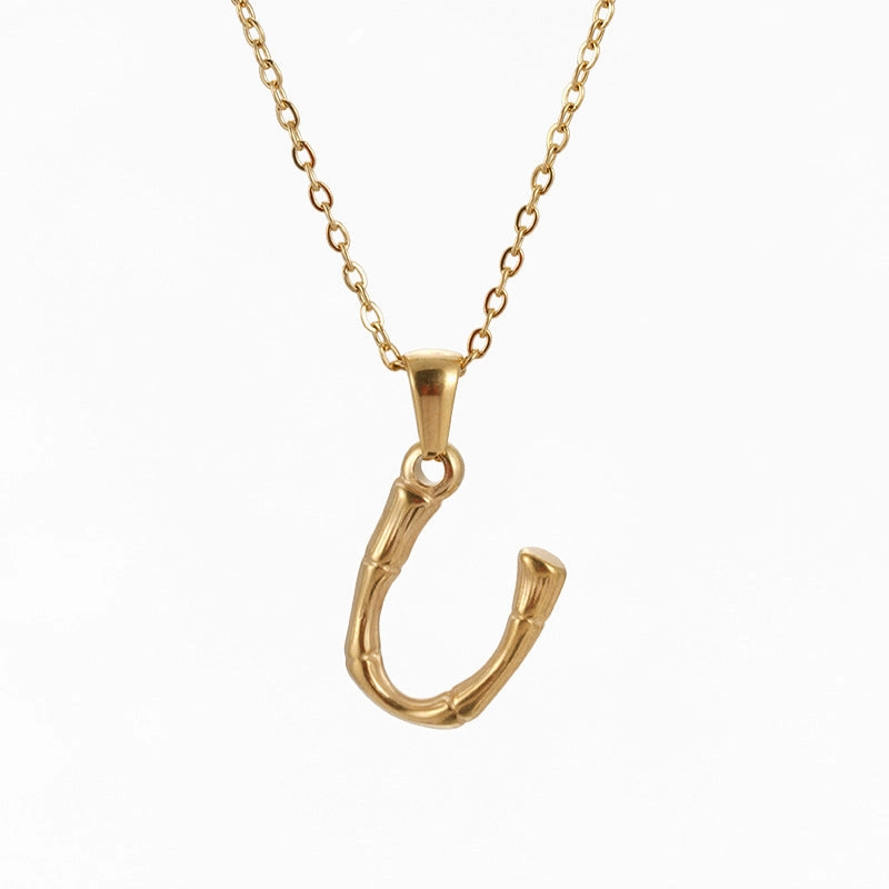 Wholesale Stainless Steel Plated 18K Bamboo Letter Necklace