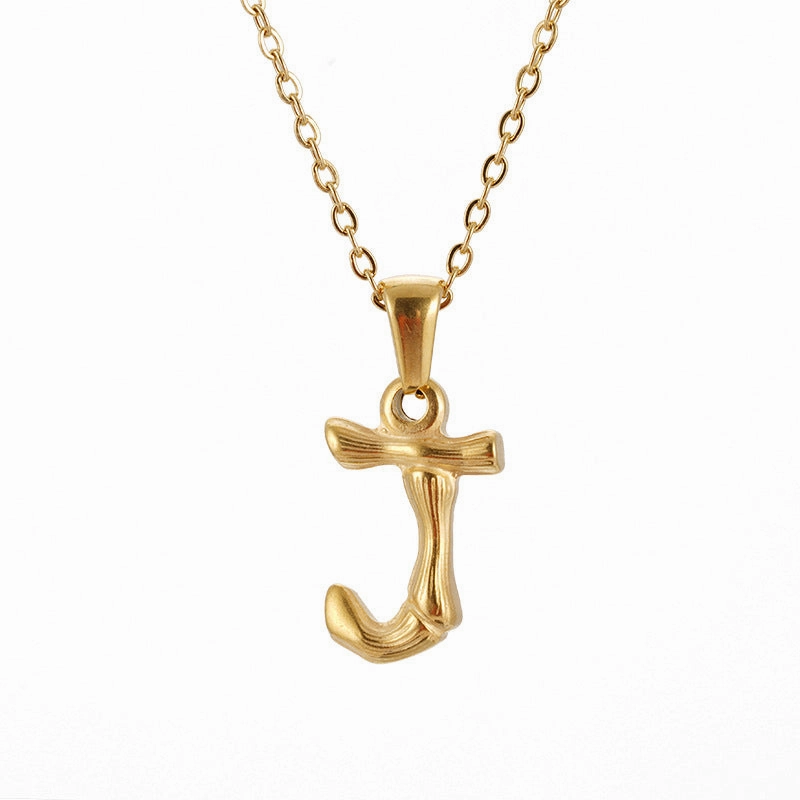 Wholesale Stainless Steel Plated 18K Bamboo Letter Necklace