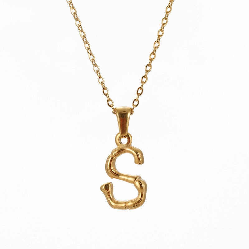 Wholesale Stainless Steel Plated 18K Bamboo Letter Necklace