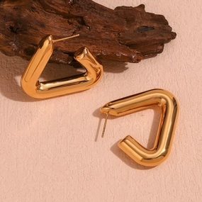 Wholesale Stainless Steel Plated 18K Gold Geometric Tripod Hollow Earrings