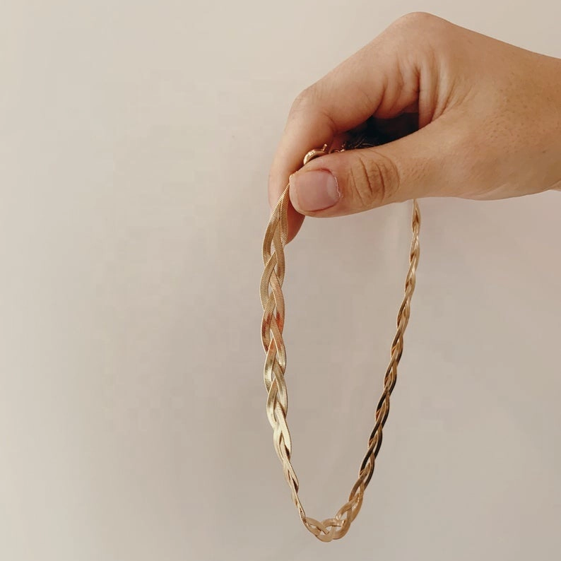 Wholesale Stainless Steel Plated 18k Three-layer Braided Flat Snake Bone Thick Necklace