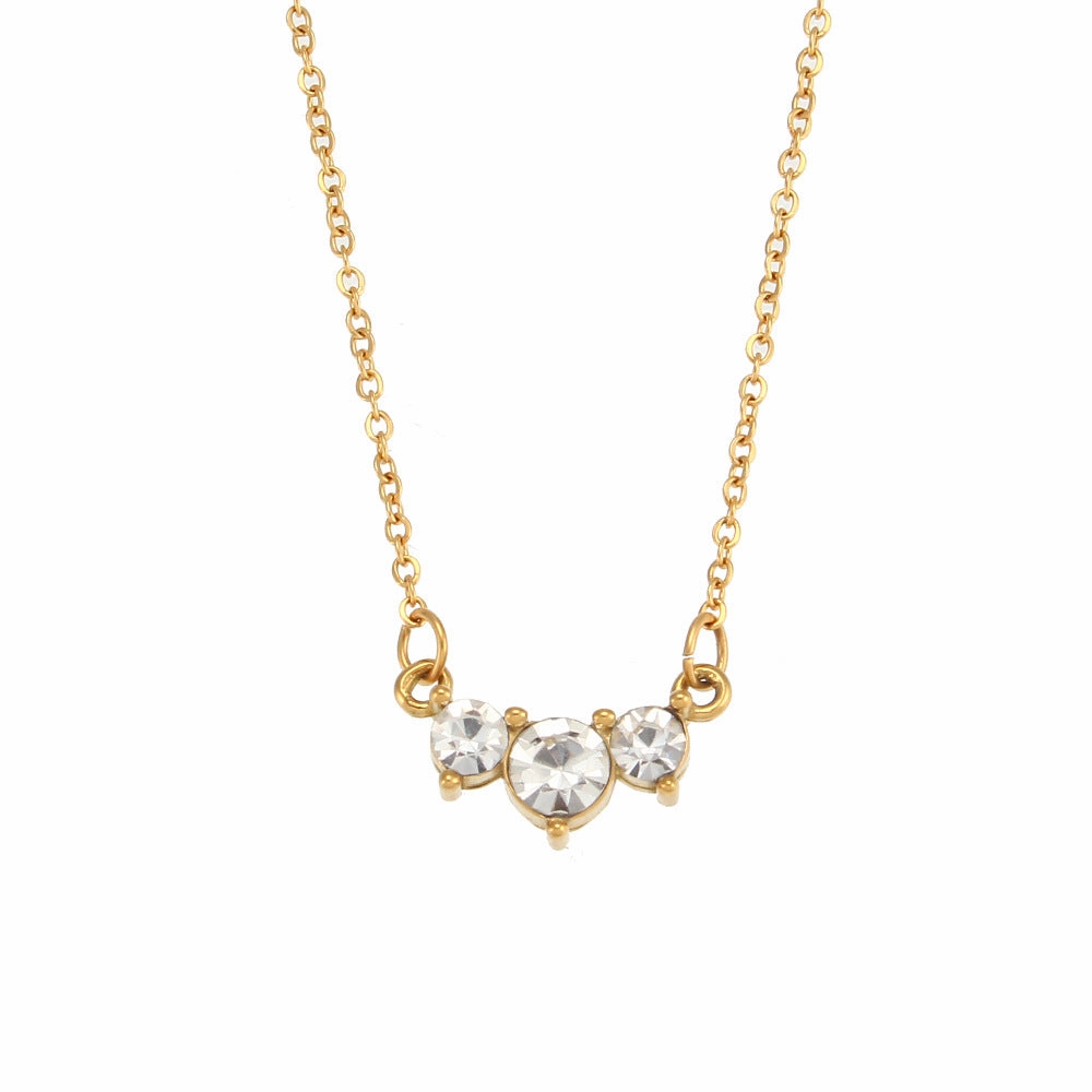 Wholesale Stainless Steel Plated 18K Three Zircon Petals Necklace