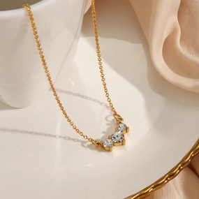 Wholesale Stainless Steel Plated 18K Three Zircon Petals Necklace