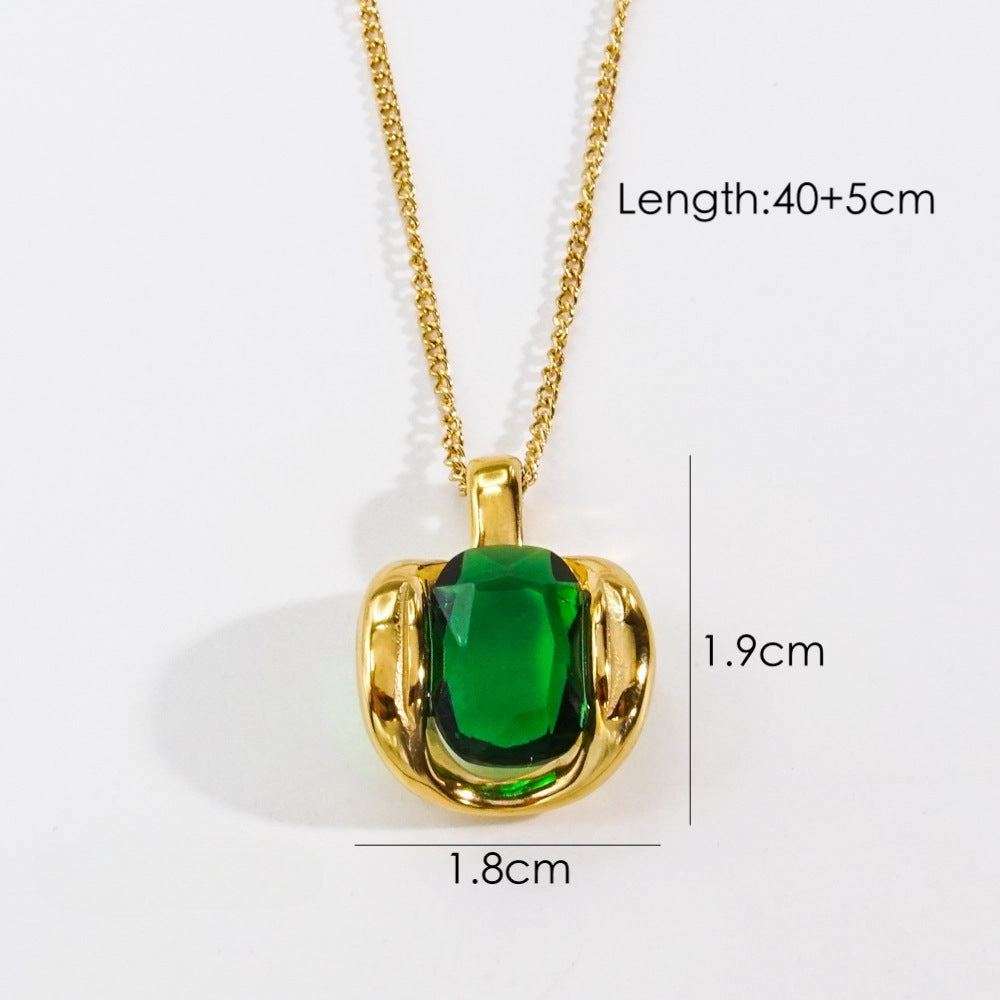 Wholesale Stainless Steel Rhodochrosite Tianhe Stone White Shell Green Diamond Inlaid Necklaces