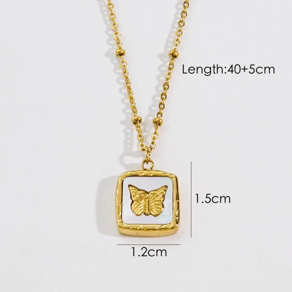 Wholesale Stainless Steel Rhodochrosite Tianhe Stone White Shell Green Diamond Inlaid Necklaces