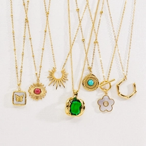 Wholesale Stainless Steel Rhodochrosite Tianhe Stone White Shell Green Diamond Inlaid Necklaces