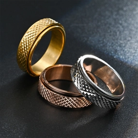 Wholesale Stainless Steel Rhombus Snakeskin Pattern Spinner Ring