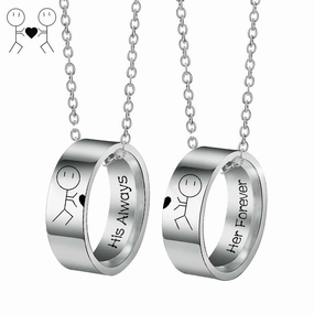 Wholesale Stainless Steel Ring His Always Her Forever Couple Titanium Steel Pendant Necklaces