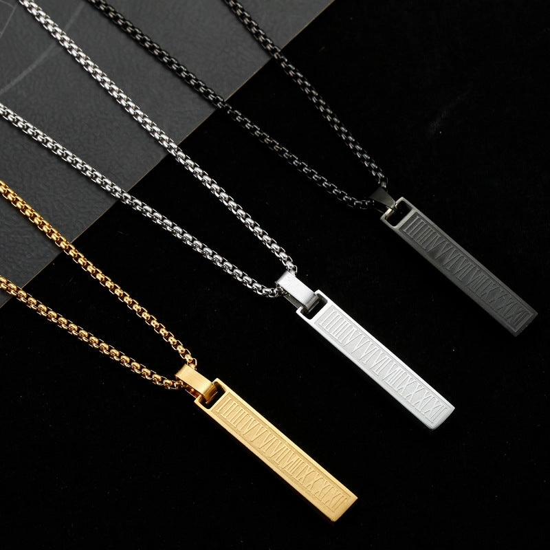 Wholesale Stainless Steel Roman Retro Three-Dimensional Rectangular Necklaces