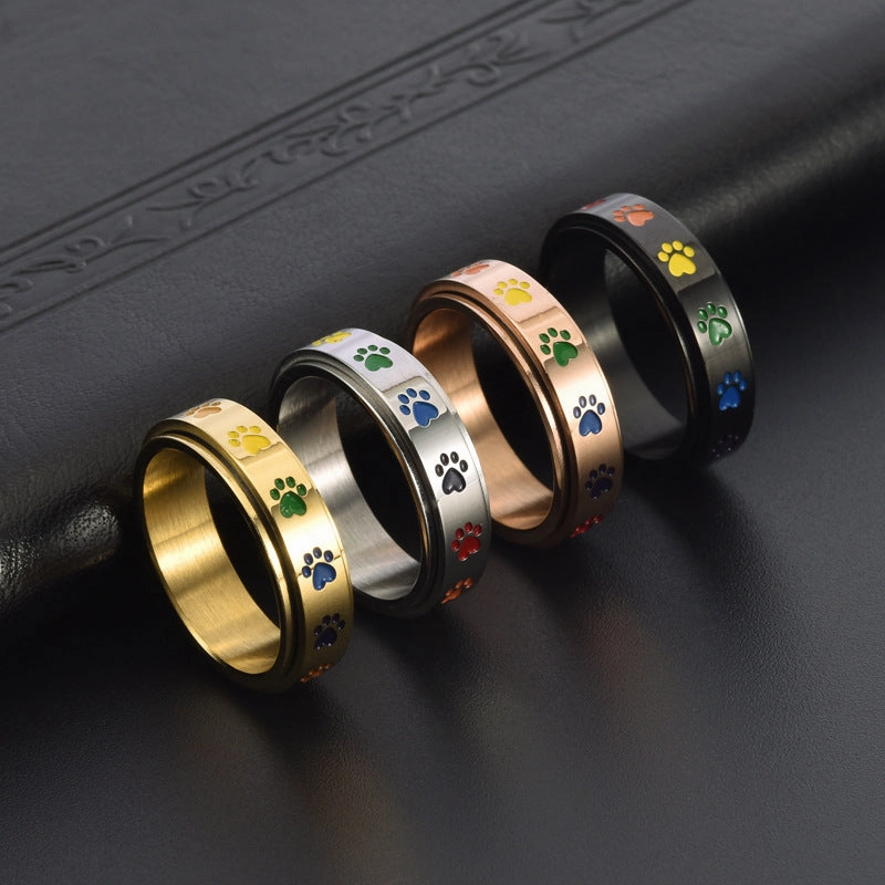 Wholesale Stainless Steel Rotatable Dog Print Ring