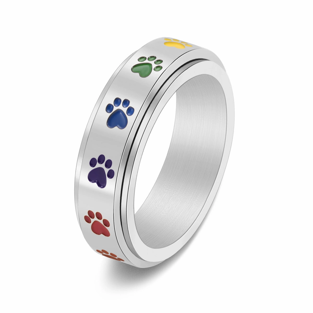 Wholesale Stainless Steel Rotatable Dog Print Ring