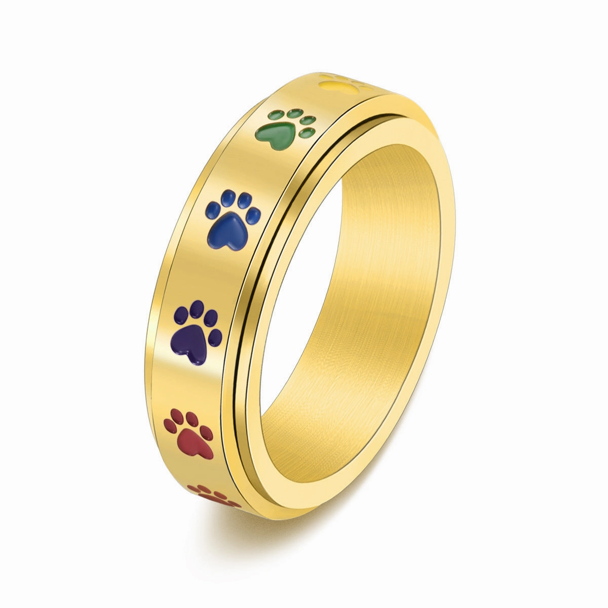 Wholesale Stainless Steel Rotatable Dog Print Ring