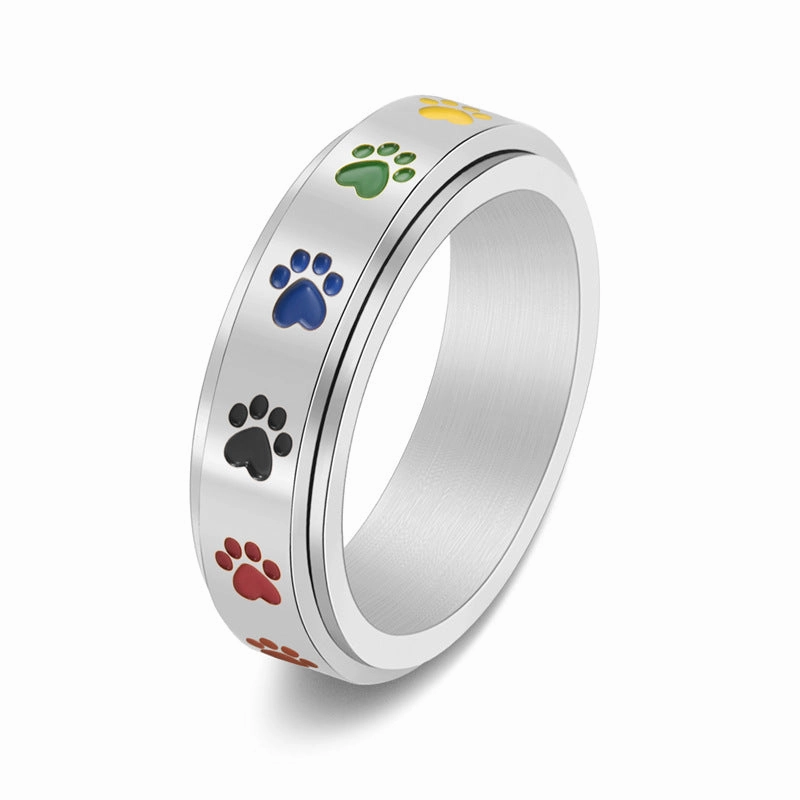 Wholesale Stainless Steel Rotatable Dog Print Ring
