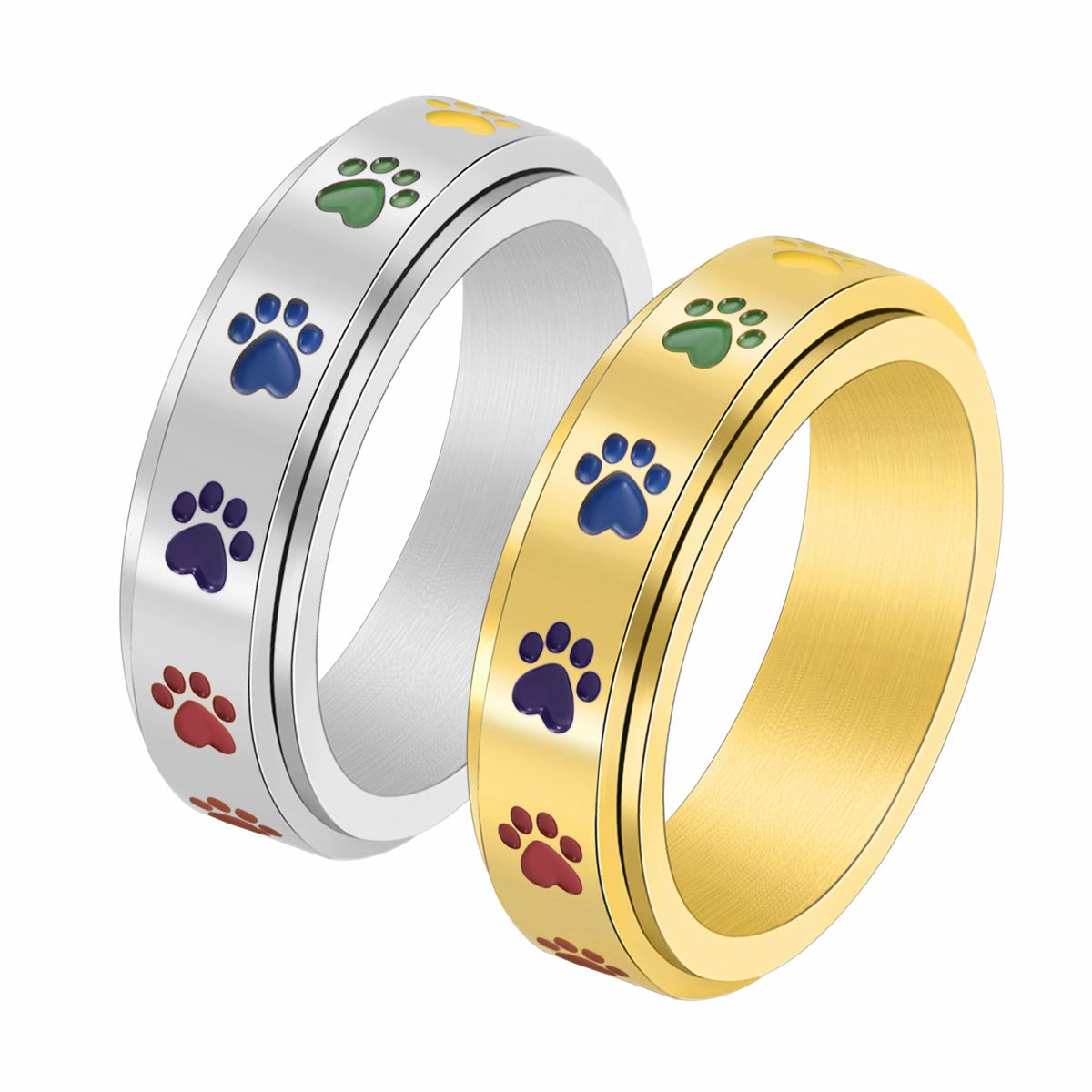 Wholesale Stainless Steel Rotatable Dog Print Ring