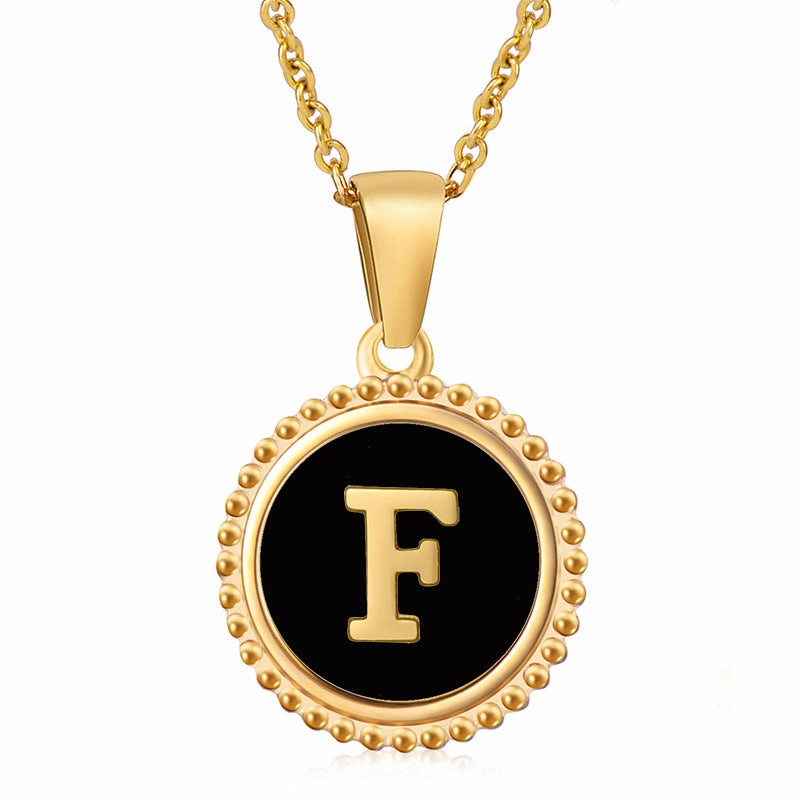 Wholesale Stainless Steel Shell Round Capital Letter Necklace