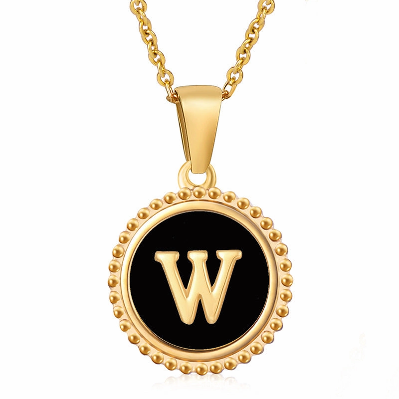 Wholesale Stainless Steel Shell Round Capital Letter Necklace