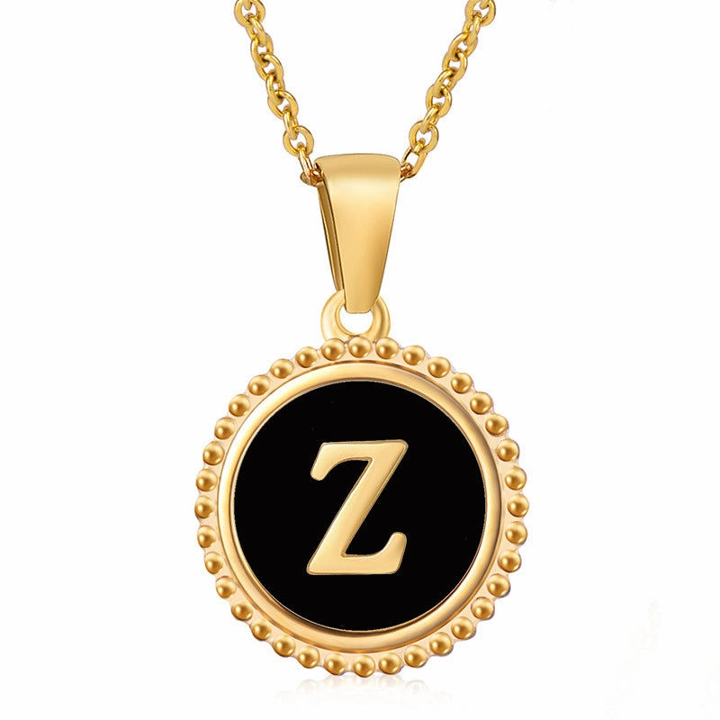 Wholesale Stainless Steel Shell Round Capital Letter Necklace