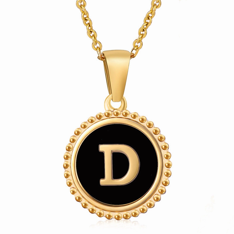 Wholesale Stainless Steel Shell Round Capital Letter Necklace