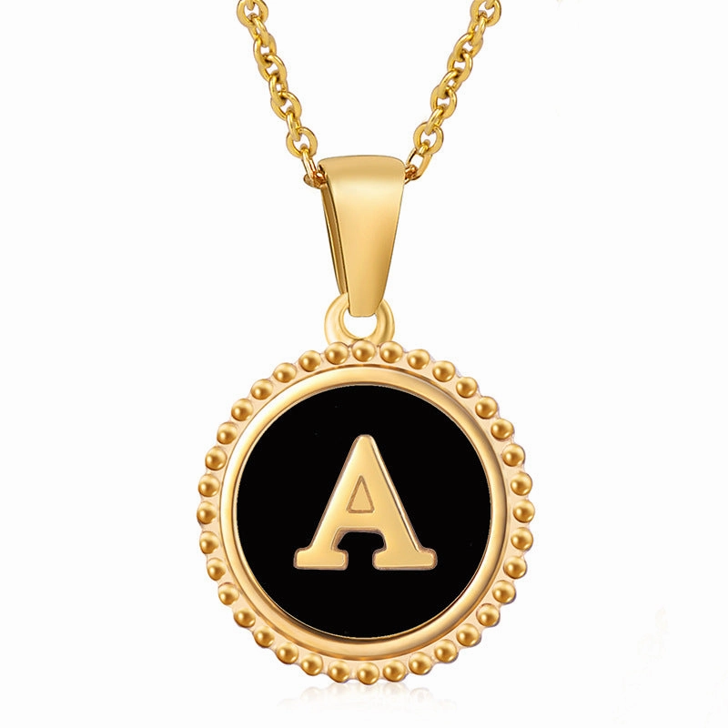 Wholesale Stainless Steel Shell Round Capital Letter Necklace