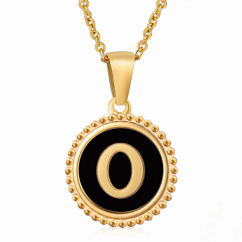 Wholesale Stainless Steel Shell Round Capital Letter Necklace