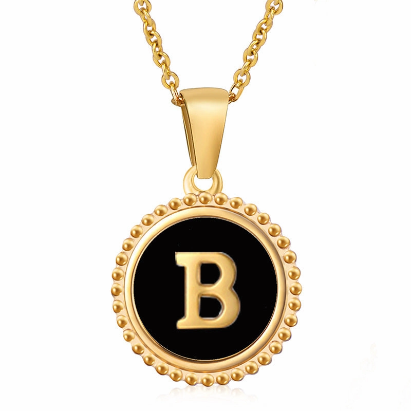 Wholesale Stainless Steel Shell Round Capital Letter Necklace